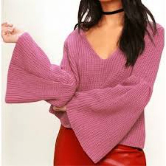 Free People Sweaters - Free People Rose Pink Damsel Bell Sleeve Cotton V-neck Sweater |Small|